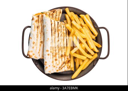 Shawarma, Shaurma oder Döner-Döner mit Fleisch und Salat isoliert auf weißem Hintergrund. Stockfoto