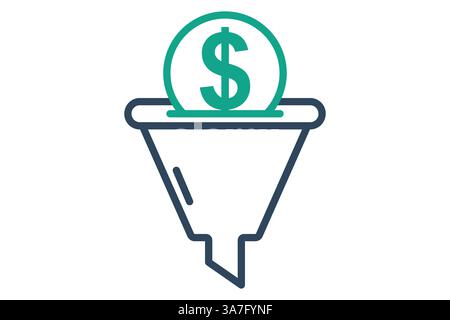 Symbol Verkaufstrichter. Liniensymbolstil. Symbol für digitales Marketing. Vektorillustration für Geschäftselemente Stock Vektor