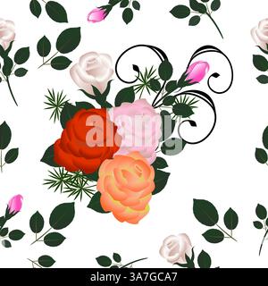 Nahtloses Muster mit mehrfarbigen Rosen. Stock Vektor