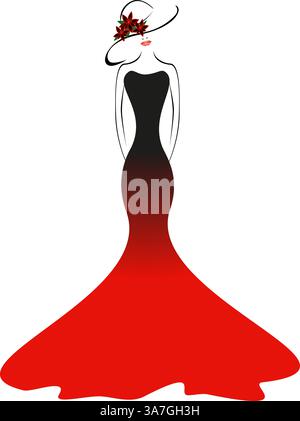 Eine Frau in einem Hut mit Blumen und Kleid. Stock Vektor