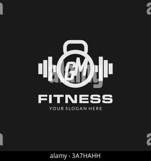 Ursprüngliches GM Fitness-Logo mit kreativer Kettlebell-Icon-Design-Vektorgrafik Stock Vektor