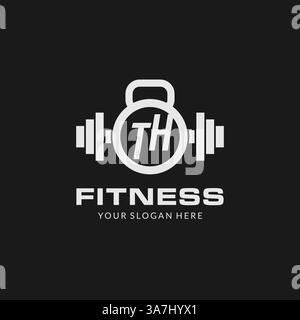 Erstes TH Fitness-Logo mit kreativer Kettlebell-Icon-Design-Vektorgrafik Stock Vektor