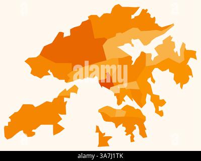 Karte von Hongkong mit Regionen. Nur eine einfache Ländergrenzkarte mit regionaler Aufteilung. Orangefarbene Farbpalette. Stock Vektor
