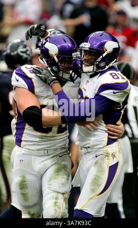 23. Dezember 2012: Houston, Texas, Vereinigte Staaten von Amerika - 16. Dezember 2012: Minnesota Vikings, die Toby Gerhart #32 und Wide Receiver Jerome Simpson #81, feiern Gerharts vierten Viertelfinale während des NFL-Fußballspiels zwischen den Houston Texans und den Minnesota Vikings aus dem Reliant Stadium in Houston, Texas. Minnesota Won, 23.-6. (Bild: © Erik Williams/Cal Sport Media/ZUMAPRESS.com) Stockfoto