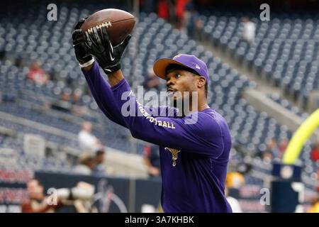 Dezember 2012 - Houston, Texas, USA - Minnesota Vikings Wide Receiver JEROME SIMPSON (81) holt sich einen Pass vor dem NFL-Spiel zwischen den Houston Texans und den Minnesota Vikings im Reliant Stadium (Bild: © Tim Warner/ZUMA Press) Stockfoto