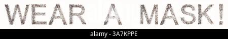 Konzept oder Konzept große Gemeinschaft von Menschen, die sich bilden, TRAGEN Eine MASKE! Nachricht. 3D Illustration Metapher für Hygiene, öffentliche Gesundheit, Schutz Stockfoto