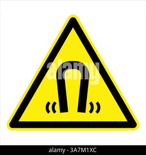 Warnschild nach internationalem Standard, das auf ein starkes Magnetfeld hinweist, das potenzielle Gefahren birgt Stock Vektor