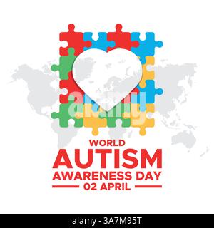 2. April Welt Autismus Awareness Day Social Media Post Banner Design Set. Autismus Awareness Day Banner Bundle mit Puzzleteil, Kinderhand, Awareness Stock Vektor