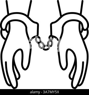 Symbol für Handschellen. Handgezeichnete Vektorgrafik. Bearbeitbare Linienkontur. Stock Vektor