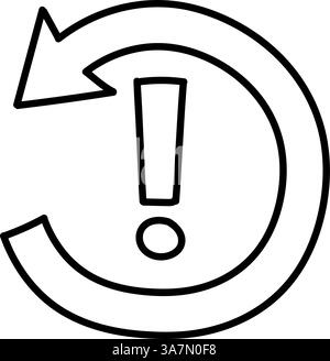 Gegen den Uhrzeigersinn drehendes Pfeilsymbol mit Ausrufezeichen. Handgezeichnete Vektorgrafik. Bearbeitbare Linienkontur. Stock Vektor