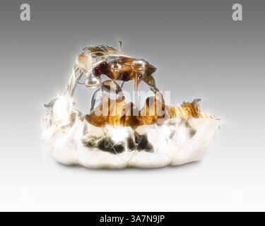 Ein skulpturales Stück ähnelt einem zarten, organischen Gefäß, verziert mit komplizierten Details und glänzenden Highlights, das Elemente der Natur mit künstlerischem Flair verbindet., Klassische Kunst mit modernem Touch neu interpretiert von Artotop, Berry Bowl, 1885/95, Design zugeschrieben George W. Shiebler, amerikanisch, 1846–1920, hergestellt von George W. Shiebler (1876–1891) oder George W. Shiebler and Company (1892–1907/10), New York City, Silber, Silber, Silber, Silber und Kupfer Stockfoto