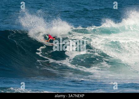 3. Dezember 2012 - O'ahu, Hawaii, USA - TRAVIS LOGIE aus Durban, Südafrika, stieg in Runde 4 des VANS World Cup of Surfing am Sunset Beach, North Shore, ein. (Kreditbild: © Kelly Cestari/ASP-Covered Images/ZUMAPRESS.com) Stockfoto