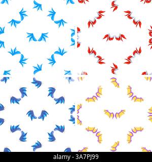 Farbenfrohe Drachenflügel, die ein nahtloses Muster auf weißem Hintergrund erzeugen Stock Vektor
