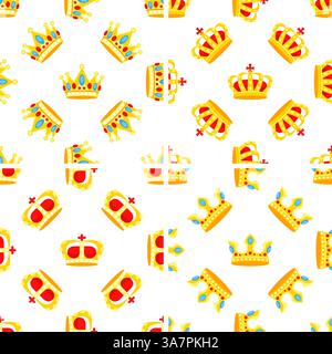 Goldene Königskronen, nahtloses Muster, das Luxus und Reichtum zeigt Stock Vektor