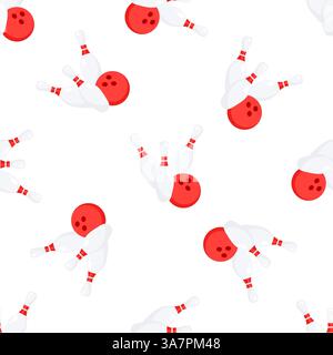 Bowlingnadeln und Ball nahtloses Muster auf weißem Hintergrund Stock Vektor