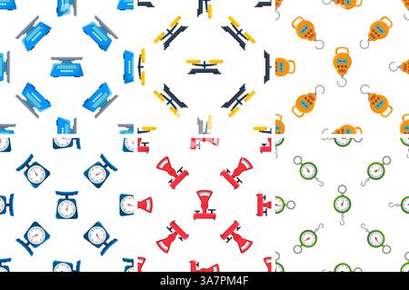 Set aus nahtlosen Mustern mit farbenfrohen Waagen zur Gewichtsmessung Stock Vektor