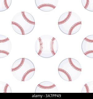 Nahtloses Muster von Baseballbällen mit roten Nähten auf weißem Hintergrund Stock Vektor