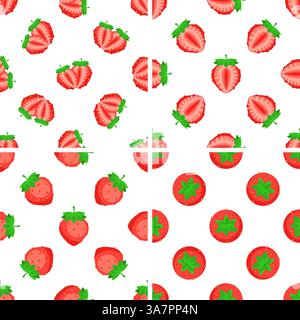Nahtlose Muster mit ganzen und halbierten Erdbeeren schaffen eine lebendige Kulisse Stock Vektor