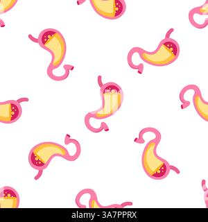 Magen mit Magensaft, der Verdauungsenzyme produziert, nahtloses Muster auf weißem Hintergrund Stock Vektor