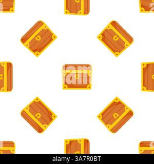 Nahtloses Muster mit geschlossenen hölzernen Schatzkisten mit goldenen Details, isoliert auf weißem Hintergrund Stock Vektor