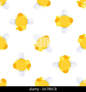 Brausende Vitamin-c-Tabletten lösen sich auf und erzeugen Blasen auf weißem Hintergrund nahtloses Muster Stock Vektor