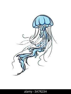 Qualle mit Stil handgezeichnete digitale Malerei Illustration Stockfoto