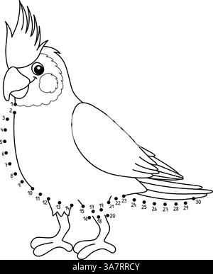 Punkt-zu-Punkt-Cockatiel-Tier isolierte Ausmalseite Stock Vektor