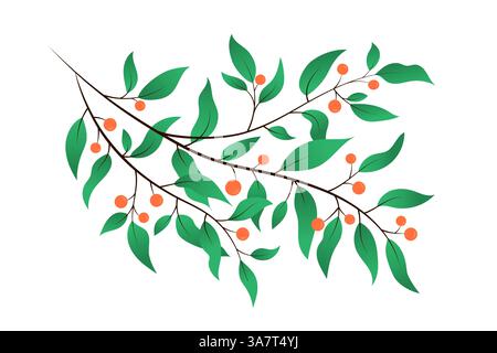 Beeren und Blätter verzweigen isolierte Vektorgrafik. Zweige auf weißem Hintergrund. Empfindliches botanisches Element für Designs. Natürliche Dekoration Stock Vektor