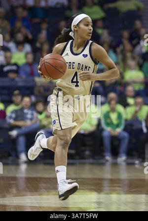 18. November 2012: South Bend, Indiana, Vereinigte Staaten von Amerika - 18. November 2012: Notre Dame Guard Skylar Diggins (4) dribbelt den Ball während der NCAA Women's Basketball-Action zwischen den Notre Dame Fighting Irish und den Massachusetts Minutewomen im Purcell Pavilion im Joyce Center in South Bend, Indiana. Notre Dame besiegte Massachusetts 94–50. (Bild: © John Mersits/Cal Sport Media/ZUMAPRESS.com) Stockfoto