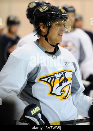 Januar 2013 - Nashville, Tennessee, USA S - 14. Januar 2013 - Nashville, TN. Nashville Predators Linksflügel MARTIN ERAT Skates im Nashville Predators Training Camp 2013 (Bild: © Mike Strasinger/ZUMAPRESS.com) Stockfoto