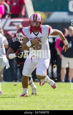 20. Oktober 2012: Der Quarterback der Rutgers Scarlet Knights Gary Nova (15) kämpft mit dem Ball während des NCAA-Spiels zwischen den #15 Rutgers Scarlet Knights und den Temple Owls im Lincoln Financial Field in Philadelphia, Pennsylvania. The Rutgers Scarlet Knights Beat the Temple Ewls, 35-10. (Bild: © Chris Szagola/Cal Sport Media/ZUMAPRESS.com) Stockfoto