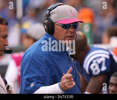 21. Oktober 2012 - Indianapolis, Indiana, USA - 21. Oktober 2012: Indianapolis Colts Interimstrainer Bruce Arians während eines Spiels zwischen den Cleveland Browns und den Indianapolis Colts im Lucas Oil Stadium in Indianapolis. Die Colts besiegten die Browns 17-13.(Bild: © Pat Lovell/Cal Sport Media/ZUMAPRESS.com) Stockfoto