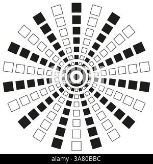 Abstraktes Radialmuster. Schwarz-weiß-Design. Geometrische Vektorzusammensetzung. Kreisförmige Symmetrie. Stock Vektor
