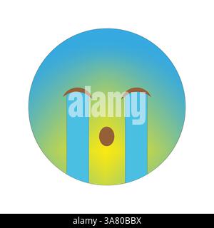 Verlaufendes weinendes Gesicht. Blaugrüner Hintergrund. Symbol für emotionale Vektoren. Ausdrucksstarkes, einfaches Design. Stock Vektor