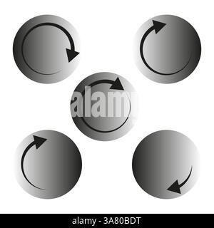 Pfeilsymbole aktualisieren. Schwarze kreisförmige Symbole. Konzept des Aktualisierungszyklus. Abbildung zum erneuten Laden des Vektors. Stock Vektor