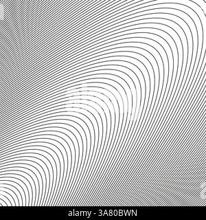 Symbol für Wellenmuster. Optischer Illusionshintergrund. Abstrakte schwarze Linien. Vektorgekrümmter Effekt. Stock Vektor