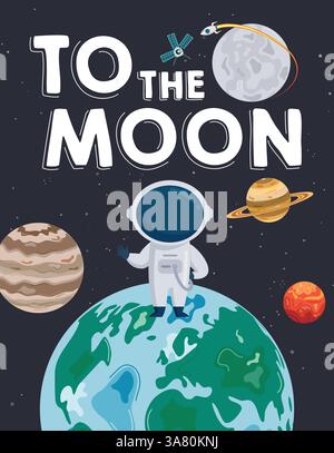 Clipart-Design mit Outspace-Hemdmuster. Zum Mond bedruckbares Poster für T-Shirt-Kleidung, grafisches T-Shirt, Mode-, Freizeit- und Activewear Moon Stock Vektor