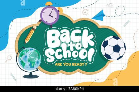 Zurück zur Schule Clipart-Vorlage. Schulpädagogik Gruß Clip Art in Tafel Wolken Form Konzept für Bildung Banner Vektor Illustration. Stock Vektor