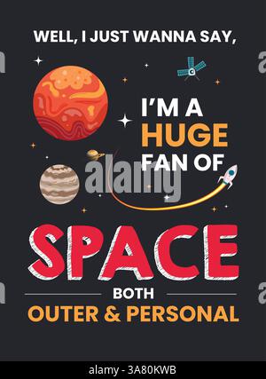 Clipart mit T-Shirt-Print im Weltraum. Bedruckbare Kleidung für Outspace-ClipArt für grafische Infografiken für T-Shirts, Aufdrucke, Mode, Freizeit- und Activewear Stock Vektor