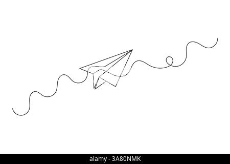 Papierebene durchgehende einzeilige Kunst und isoliertes Konturvektordesign Stock Vektor
