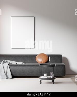 Poster-Motiv in einem modernen Wohnzimmerinneren. 3D-Rendering, 3D-Illustration. Stockfoto
