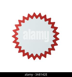 Leeres minimales 3D weißes rotes Sternenaufkleberschild Banner Produktpreis-Etikett für Verkaufsförderung Produktmarketing isoliert auf weißem Hintergrund m Stockfoto