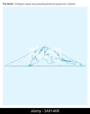 Weltkarte. Kollignon-EQUAL-Area-pseudozylindrische Projektion. Umrissstil. Stock Vektor