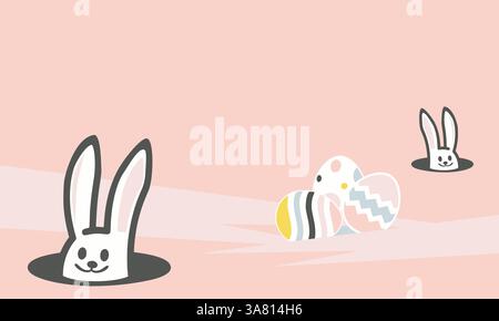 Niedliches Osterhasen-Hasen mit bunten Eiern-Gruß-Bannerkonzept Stock Vektor