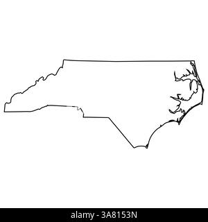 Outline Map of North Carolina, State Border usa für Entwürfe Stock Vektor