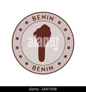 Benin Round Badge Vektor. Country Round Stempel mit Form von Benin, Isolinien und kreisförmigem Ländernamen. Wunderschönes Emblem. Klassische Vektorillustration. Stock Vektor