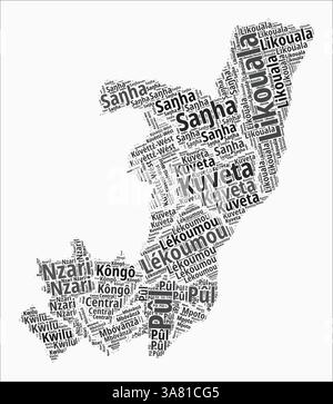 Republik Kongo Textregionen. Länderregion nennt Wortwolken in französischer Sprache. Fantastische Vektor-Illustration. Stock Vektor