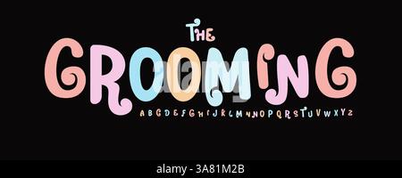 Verspielte lockige Schriftart, groovige Zeichentrickbuchstaben, verspieltes Alphabet für die Headline, kreatives Logo, Kinder-Branding, lustige Events, fröhliche Moodboards Stock Vektor