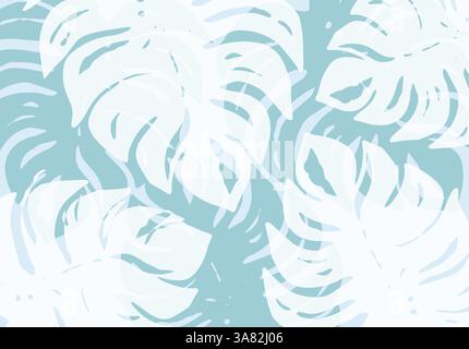 Vektor-horizontaler Hintergrund mit tropischen Monstera-Blättern. Ein elegantes, handgefertigtes Muster mit großen Palmblättern. Designer Sommervorlage für Tapeten, Cover, Visitenkarten, Banner, Poster. Stock Vektor