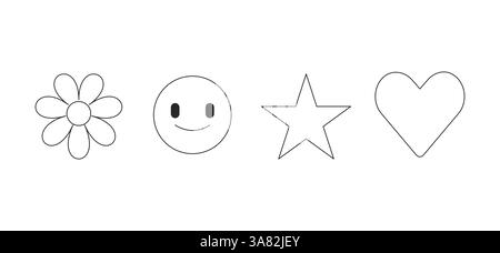 Positive Symbole 2D-Linienobjektset Stock Vektor